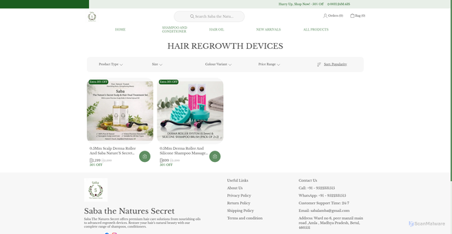 Security scan screenshot of https://sabathenaturessecret.com/collection/NdSPHVLW