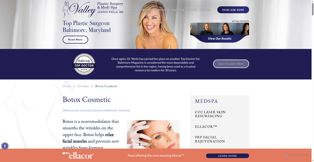 Security scan screenshot of https://www.thevalleyplasticsurgery.com/medical-spa-baltimore/botox-cosmetic/