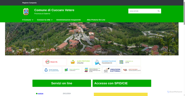 Security scan screenshot of https://www.comune.cuccarovetere.sa.it/