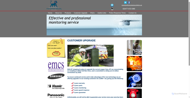 Security scan screenshot of https://firstcontactsecurityltd.co.uk/customer-upgrade.html
