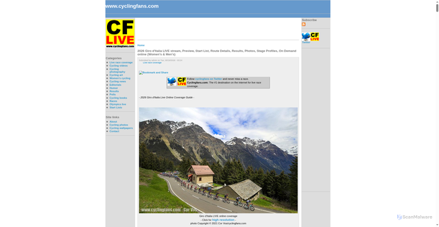 Security scan screenshot of http://www.cyclingfans.com/giro-d-italia/live