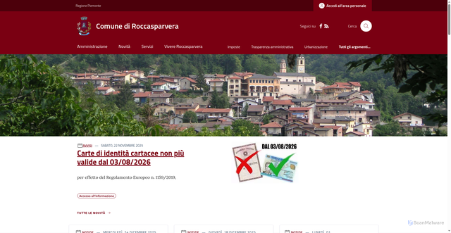 Security scan screenshot of https://www.comune.roccasparvera.cn.it/