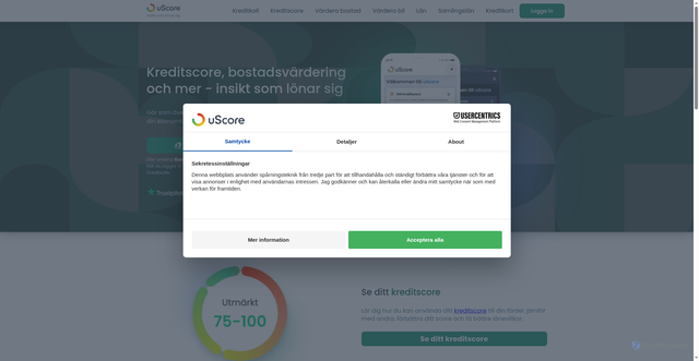 Security scan screenshot of https://uscore.se/kreditscore-bostadsvardering-och-mer?apcid=006a904f8644e74ecd7b7816&utm_campaign=AO_Elskling_to_uScore&utm_content=AO_Elskling_to_uScore_scoremail&utm_medium=email&utm_source=ortto&utm_term=AO_Elskling_to_uScore_scoremail_C