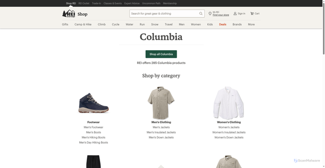 Security scan screenshot of https://www.rei.com/b/columbia