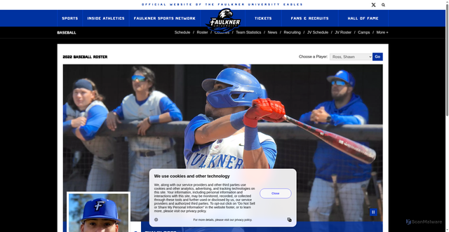 Security scan screenshot of https://faulknereagles.com/sports/baseball/roster/shawn-ross/19466