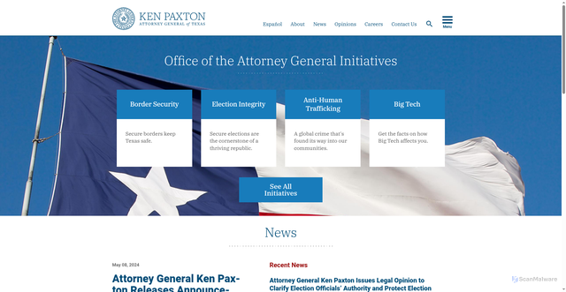 Security scan screenshot of https://www.oag.state.tx.us/home