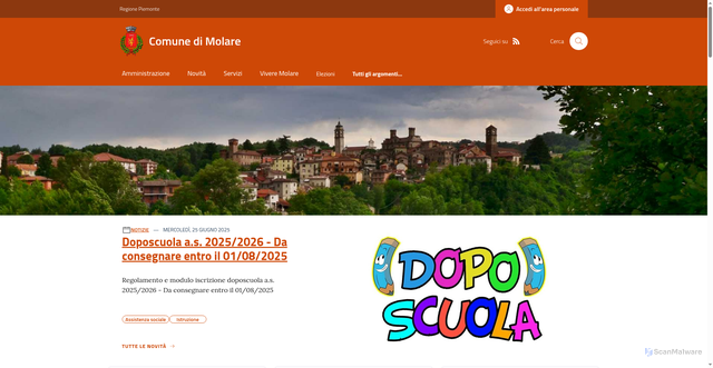 Security scan screenshot of https://www.comune.molare.al.it/