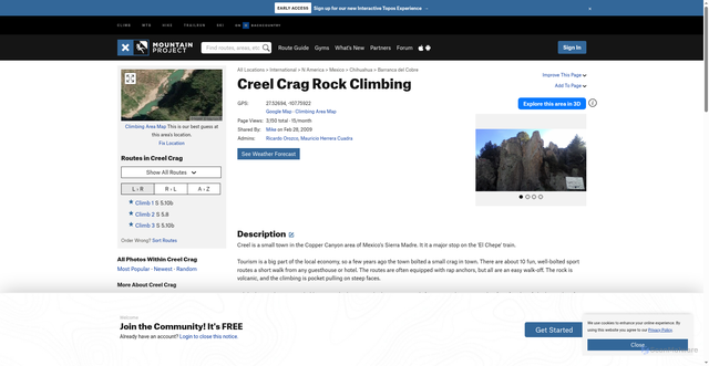 Security scan screenshot of https://www.mountainproject.com/area/106366151/creel-crag
