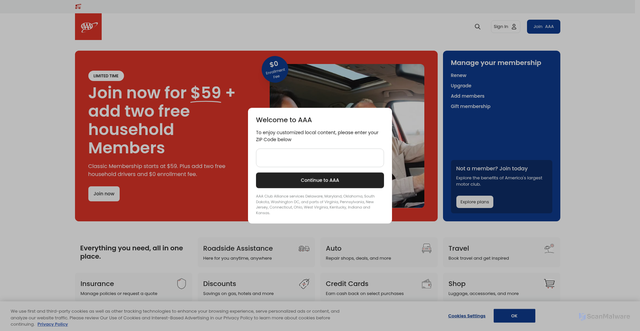 Security scan screenshot of https://cluballiance.aaa.com