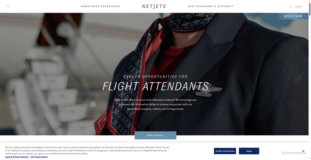 Security scan screenshot of https://www.netjets.com/en-us/netjets-careers-flight-attendant-jobs
