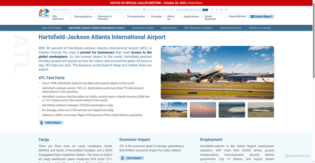 Security scan screenshot of https://www.investclayton.com/atlanta-international-airport.php