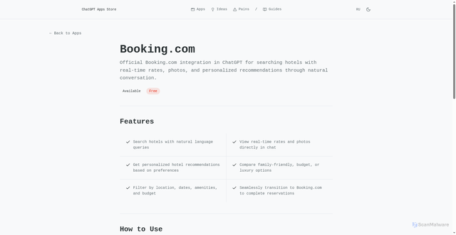 Security scan screenshot of https://chatgpt-apps.store/apps/booking-com