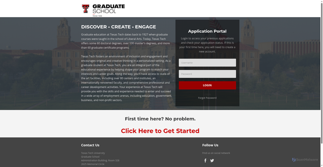 Security scan screenshot of https://ttugradschool.my.site.com/admissions