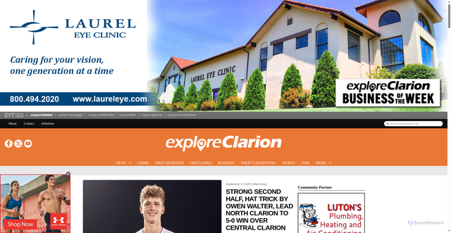 Security scan screenshot of https://www.exploreclarion.com