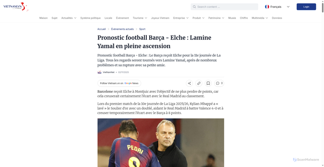 Security scan screenshot of https://www.vietnam.vn/fr/nhan-dinh-bong-da-barca-vs-elche-danh-thuc-lamine-yamal