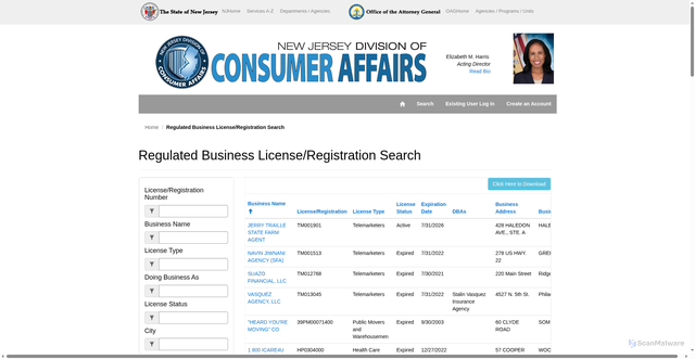 Security scan screenshot of https://rgbportal.dca.njoag.gov/public-view/