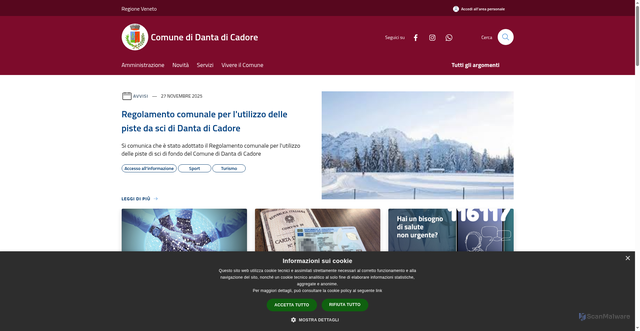 Security scan screenshot of https://www.comune.dantadicadore.bl.it/it