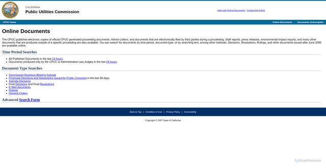 Security scan screenshot of docs.cpuc.ca.gov