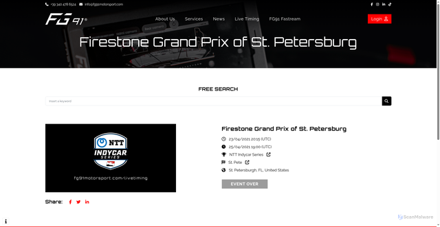 Security scan screenshot of https://fg91motorsport.com/livetiming/ntt-indycar-series/2021-03-06-streets-of-st-petersburgh/