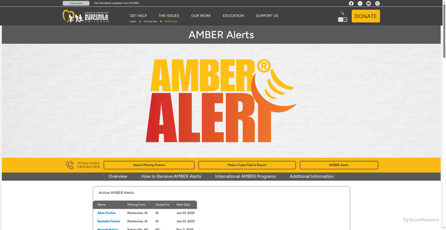 Security scan screenshot of https://www.missingkids.org/gethelpnow/amber