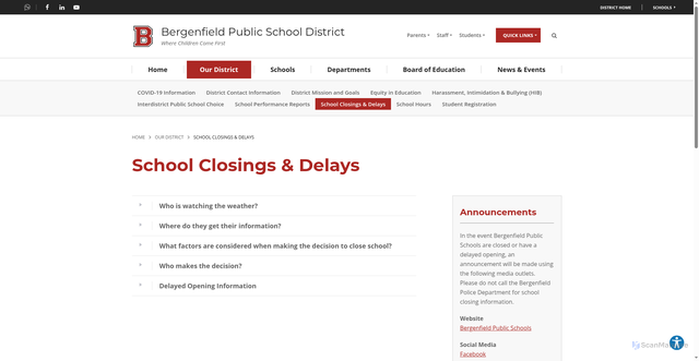 Security scan screenshot of https://www.bergenfield.org/our-district/school-closings-and-delays