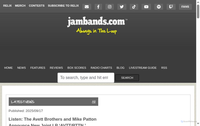 Security scan screenshot of https://jambands.com/news/2025/09/17/listen-the-avett-brothers-and-mike-patton-announce-new-joint-lp-avtt-pttn-share-first-single-eternal-love/