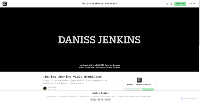 Security scan screenshot of https://motorcityhoops.substack.com/p/daniss-jenkins-video-breakdown