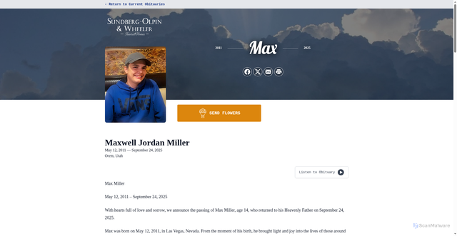 Security scan screenshot of https://www.sundbergolpinmortuary.com/obituaries/maxwell-miller