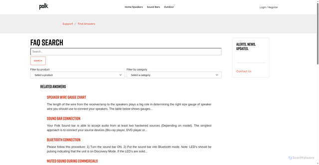 Security scan screenshot of https://support-uk.polkaudio.com