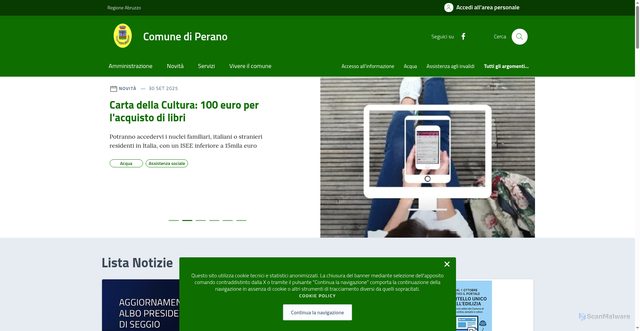 Security scan screenshot of https://comune.perano.ch.it/