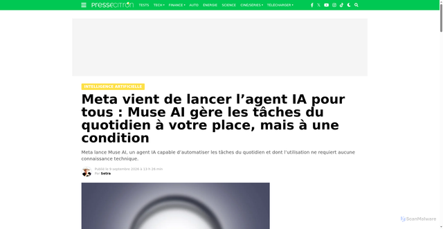 Security scan screenshot of https://www.presse-citron.net/meta-agent-ia-muse-ai-taches-quotidien/