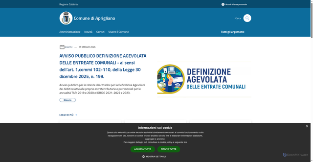 Security scan screenshot of https://www.comuneaprigliano.it