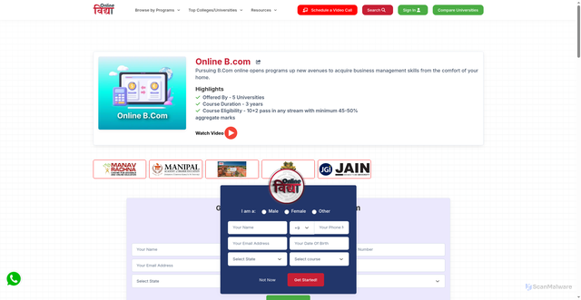 Security scan screenshot of http://onlinevidyaa.com/courses/online-bcom