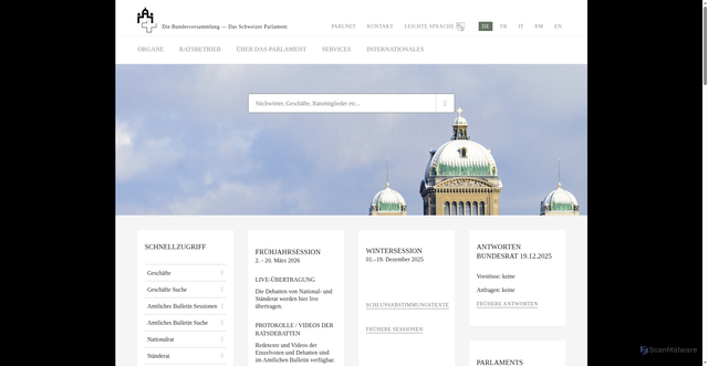 Security scan screenshot of https://www.parlament.ch/de