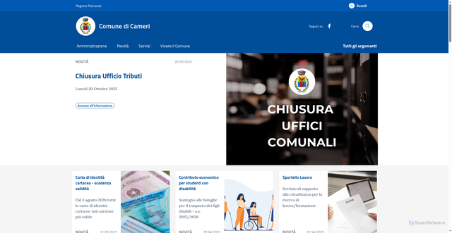 Security scan screenshot of https://comune.cameri.no.it/