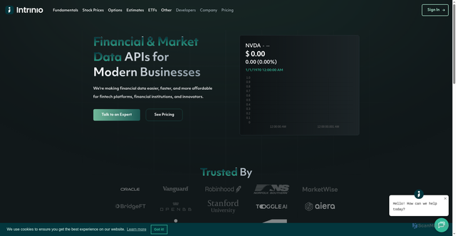 Security scan screenshot of https://intrinio.com
