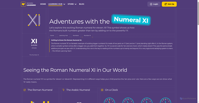 Security scan screenshot of https://whizki.com/learning-hub/numbers/number-XI