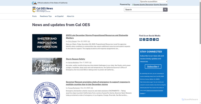 Security scan screenshot of https://news.caloes.ca.gov/