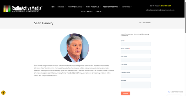 Security scan screenshot of https://radioactivemedia.com/sean-hannity/