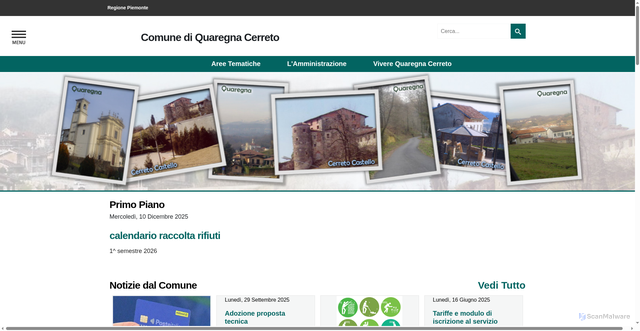Security scan screenshot of https://www.comune.quaregnacerreto.bi.it/