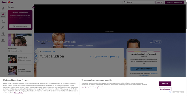 Security scan screenshot of https://dawsonscreek.fandom.com/wiki/Oliver_Hudson