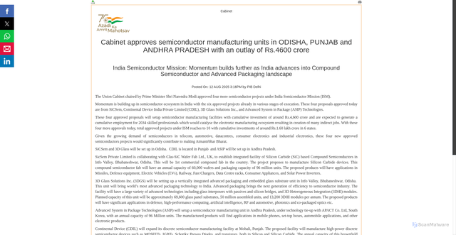 Security scan screenshot of https://www.pib.gov.in/PressReleasePage.aspx?PRID=2155456