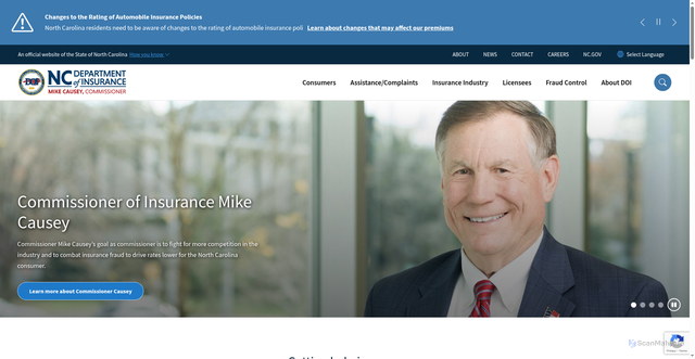 Security scan screenshot of https://www.ncdoi.gov/
