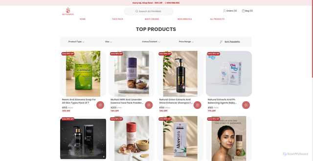 Security scan screenshot of https://aspharma.online/TOP-PRODUCTS/collection/Nkyf87UG