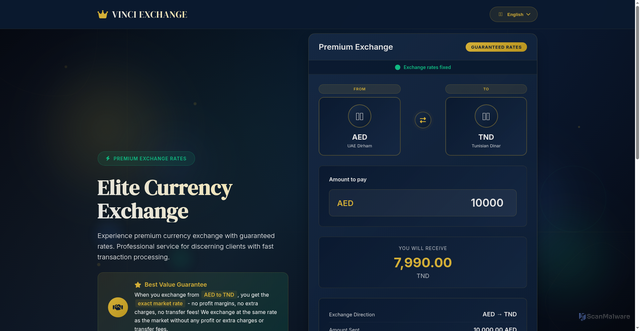 Security scan screenshot of https://vinciexchange.space/