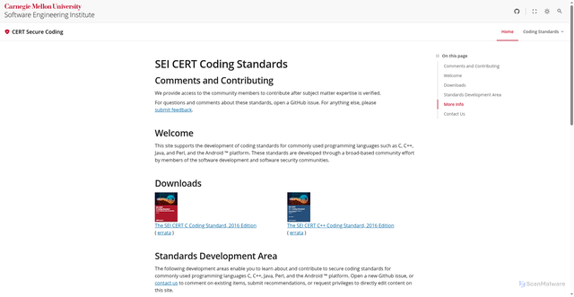 Security scan screenshot of https://www.securecoding.cert.org