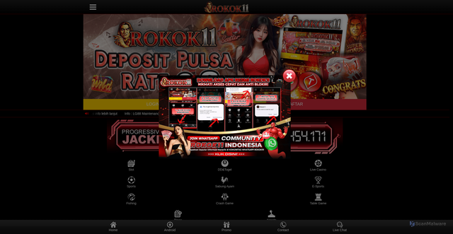 Security scan screenshot of https://rokok11mantul.xyz/mobile/home