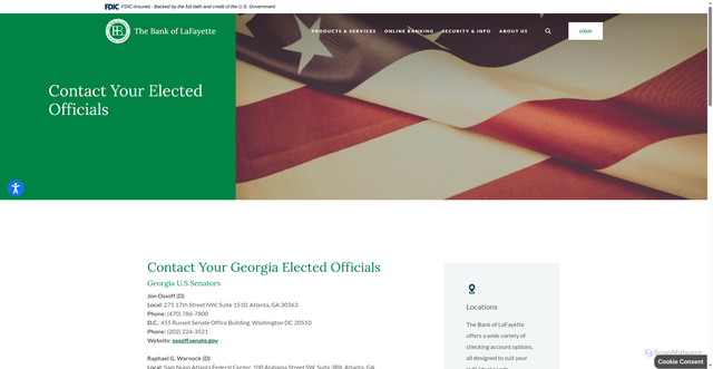 Security scan screenshot of https://www.bankoflafayette.com/about-us/contact-your-elected-officials