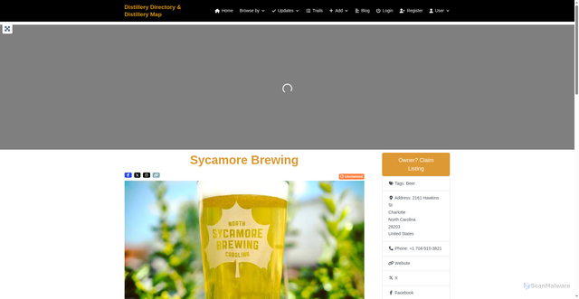 Security scan screenshot of https://www.distillery.news/places/united-states/north-carolina/charlotte/breweries/sycamore-brewing/