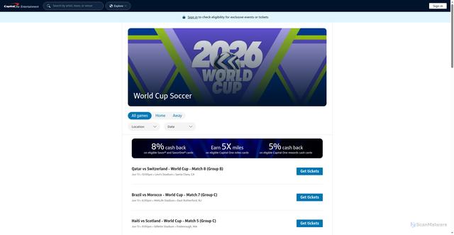 Security scan screenshot of https://entertainment.capitalone.com/performers/944